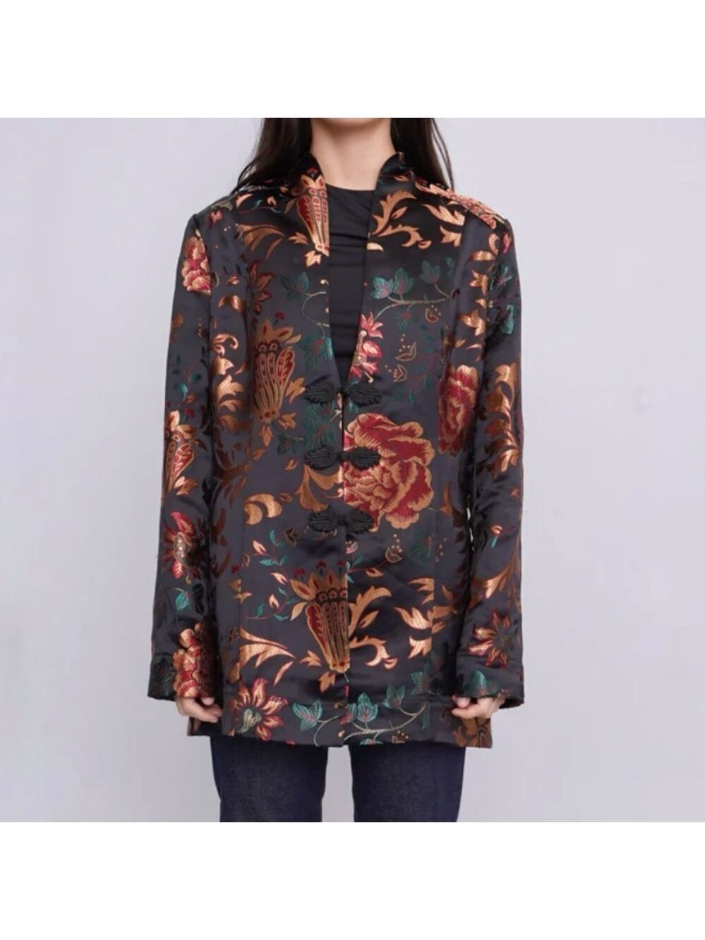 Soft Surroundings Moon Dynasty Black Satin Floral Brocade Asian Jacket size 2X